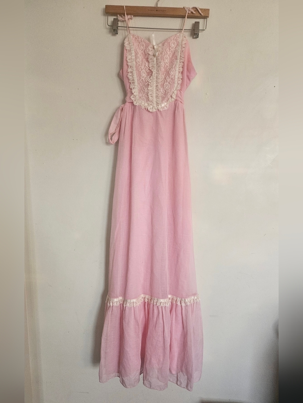 Vintage 70s Candi Jones Pink Prairie Maxi Dress XS – Boho Cottagecore Lace Dress